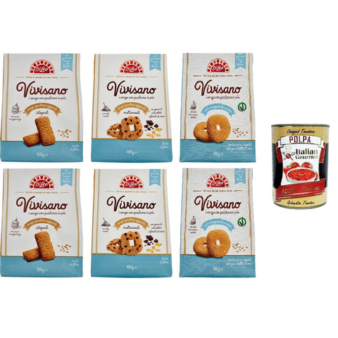 Di Leo VIvisano Testpaket Biscotti Milch- und eifreie Vollkorn- und Mehrkornkekse mit Schokoladenstückchen 4x500 2x430 gr Original italienisch inkl. Italian Gourmet Polpa 400g