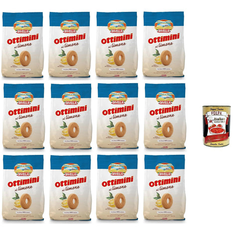 Divella Ottimini biscotti al Limone Zitronenkekse 12x400gr Original italienisch inkl. Italian Gourmet Polpa 400g
