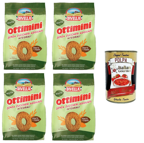 Italian Gourmet E.R. Kekse Divella Ottimini integrali senza zuccheri aggiunti Kekse Vollkorn ohne Zuckerzusatz 4x400gr + Italian Gourmet polpa 400g 8032804040014