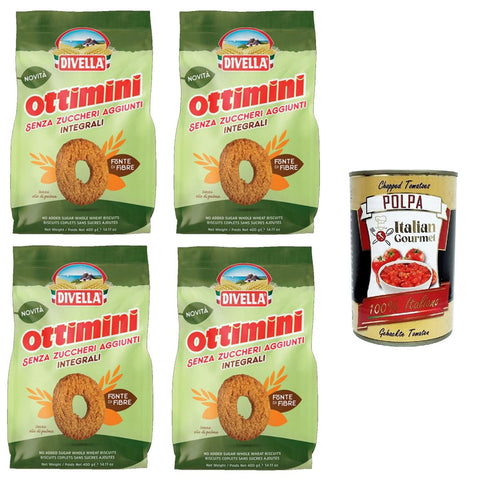 Divella Ottimini integrali senza zuccheri aggiunti Kekse Vollkorn ohne Zuckerzusatz 4x400gr inkl. Italian Gourmet polpa 400g Original italienisch