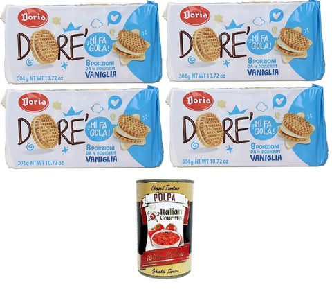 Italian Gourmet E.R. Kekse Doria - Dorè Doricrem Gusto Vaniglia confezione da 8 porzioni Dorè Doricrem Vanillegeschmack Packung mit 8 Portionen 4x304gr + Italian Gourmet polpa 400g 8032804040014