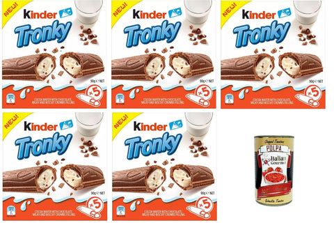 Italian Gourmet E.R. Kekse Ferrero Kinder Tronky Kakaowaffel, cremige Milchfüllung mit Keksstücken, 5x 90 g+Italian Gourmet polpa 400g 8032804040014
