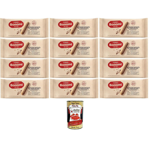 Forno Bonomi Savoiardi bigusto al cioccolato Keks-Löffelchen mit Schokolade 12x 200gr Original italienisch inkl. Italian Gourmet Polpa 400g