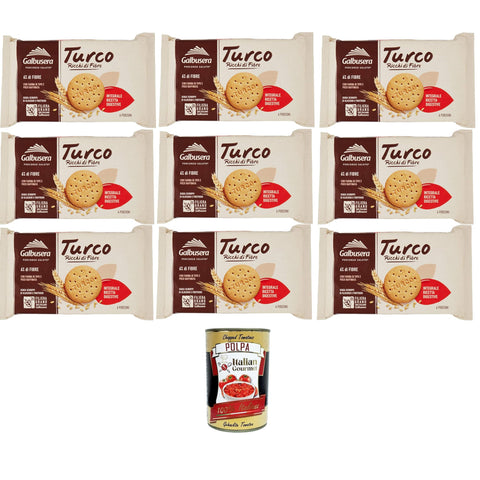 Galbusera Turco Shortbread-Kekse mit Weizenmehl, reich an Ballaststoffen, 9x 400 g Original italienisch inkl. Italian Gourmet Polpa 400g