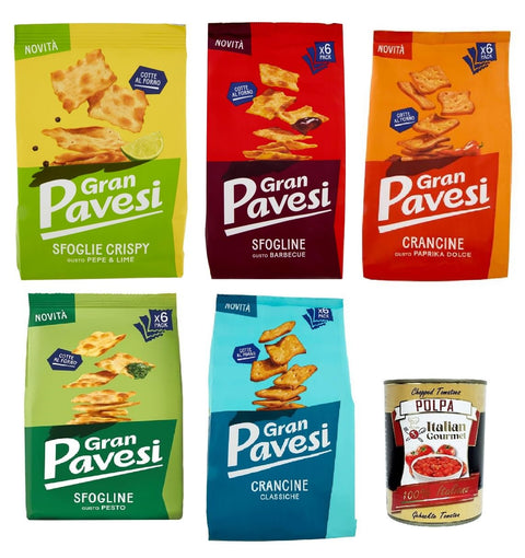 Italian Gourmet E.R. Kekse Gram Pavesi Testpaket Sfogline & Crancine Knuspriger Blätterteig-Snack 4x 180gr 1x 150gr + Italian Gourmet Polpa di Pomodoro 400g 8032804040014