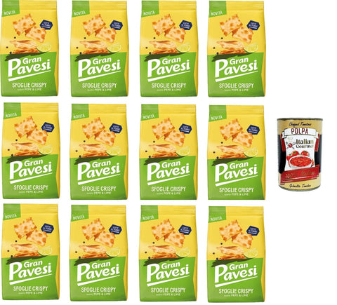 Italian Gourmet E.R. Kekse Gran Pavesi Knuspriger Blätterteig-Snack mit Pfeffer- und Limettengeschmack, gebacken, 12 x 150 g+ Italian Gourmet Polpa di Pomodoro 400g 8032804040014
