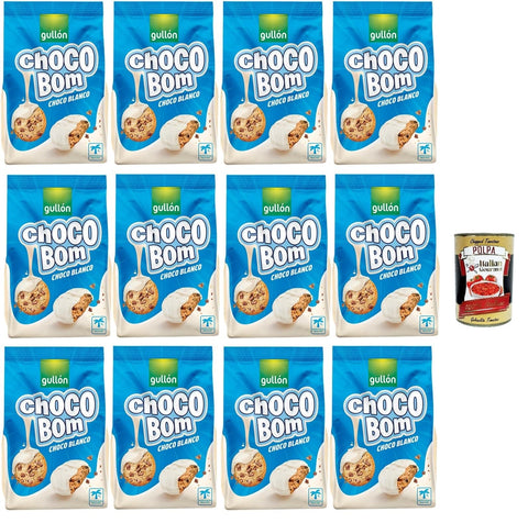 Italian Gourmet E.R. Kekse Gullon Choco Bom Biscotti con gocce di cioccolato ricoperti al cioccolato bianco Schokoladenkekse mit weißer Schokolade überzogen 12x200gr + Italian Gourmet polpa 400g 8032804040014