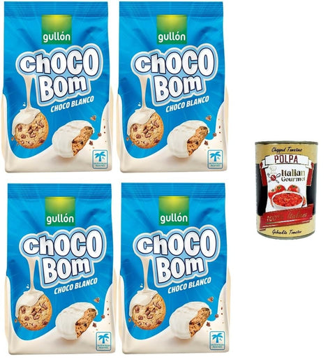 Italian Gourmet E.R. Kekse Gullon Choco Bom Biscotti con gocce di cioccolato ricoperti al cioccolato bianco Schokoladenkekse mit weißer Schokolade überzogen 4x200gr + Italian Gourmet polpa 400g 8032804040014