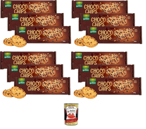 Italian Gourmet E.R. Kekse Gullon Choco Chips Golosi Biscotti Cookies con Gocce di Cioccolato Fondente,Choco Chips Leckere Kekse mit dunklen Schokoladenstückchen,12x 150 g + Italian Gourmet polpa 400g 8032804040014