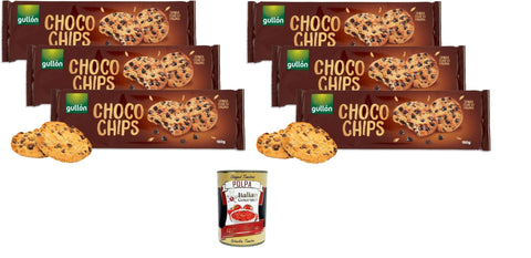Italian Gourmet E.R. Kekse Gullon Choco Chips Golosi Biscotti Cookies con Gocce di Cioccolato Fondente,Choco Chips Leckere Kekse mit dunklen Schokoladenstückchen,6x 150 g + Italian Gourmet polpa 400g 8032804040014