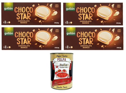 Italian Gourmet E.R. Kekse Gullon Choco Star Mit Sahne gefüllter und mit weißer Schokolade überzogener Keks 4x 235,8gr+ Italian Gourmet polpa 400g 8032804040014
