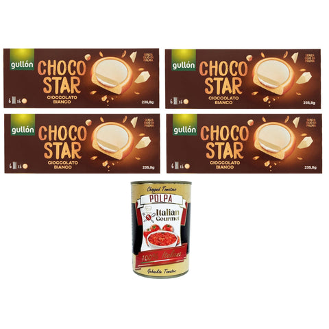Gullon Choco Star Mit Sahne gefüllter und mit weißer Schokolade überzogener Keks 4x 235,8gr Original italienisch inkl. Italian Gourmet Polpa 400g