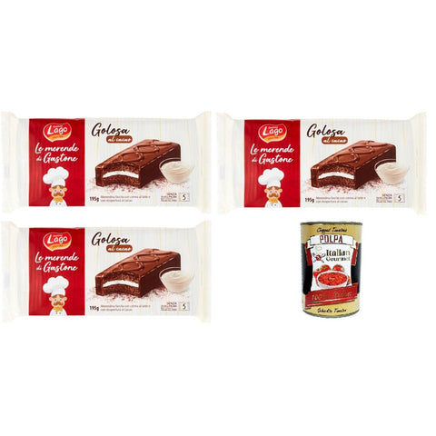 LAGO Gastone- Golosa al cacao Leckere Kakao-Doppelfüllung mit Milch und Kakao 3x 195gr Original italienisch inkl. Italian Gourmet Polpa 400g