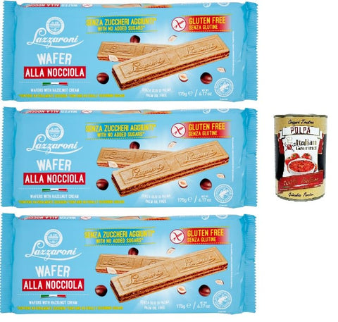 Italian Gourmet E.R. Kekse Lazzaroni Wafer alla Nocciola Senza Glutine Glutenfreie Haselnusswaffeln 3x 175gr + Italian gourmet polpa 400g 8032804040014