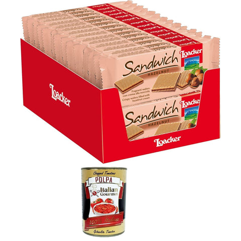 Loacker Haselnuss Sandwich Waffel mit 2 leckeren knusprigen Waffeln gefüllt mit 100% italienischer Haselnusscreme 28x75g Original italienisch Kekse