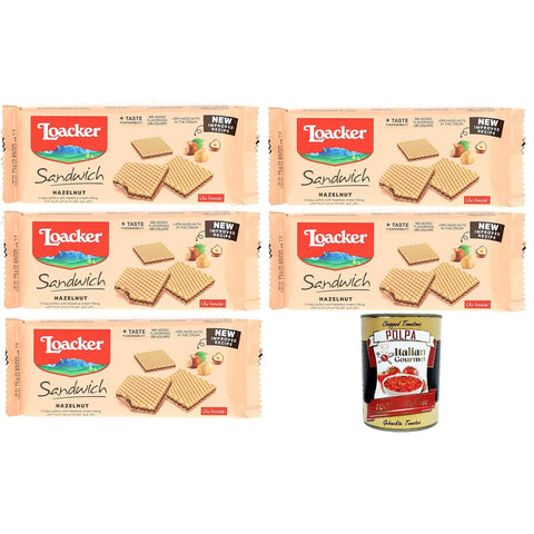 Loacker Haselnuss - Sandwich - Waffel mit 2 leckeren knusprigen Waffeln gefüllt mit 100% Haselnusscreme 5x75gr inkl. Italian Gourmet Polpa di Pomodoro 400gr Original italienisch