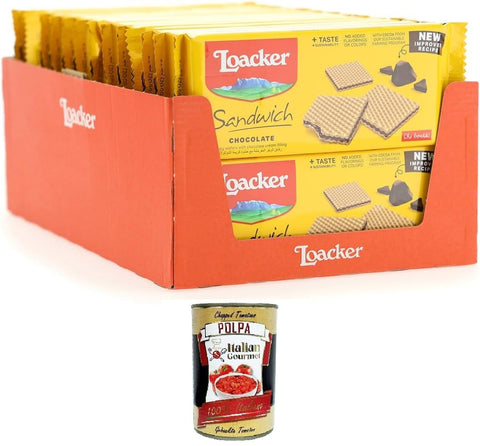 Italian Gourmet E.R. Kekse Loacker - Schoko-Sandwich, Duftwaffeln mit Schokocreme - 28x75 g+Italian Gourmet Polpa di Pomodoro 400gr 8032804040014