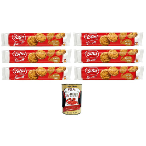 Lotus Biscoff Sandwich Zwei knusprige karamellisierte Kekse, gefüllt mit Sahne mit Biscoff-Geschmack 6x150 g Original italienisch inkl. Italian Gourmet Polpa 400g