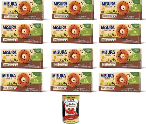 Misura Ciambelline con Gocce di Cioccolato Fibrextra Donuts mit Fibrextra-Schokoladenstückchen abmessen | 100% Vollkornmehl | Reich an Ballaststoffen 12x230gr Original italienisch inkl. Italian Gourmet Polpa 400g