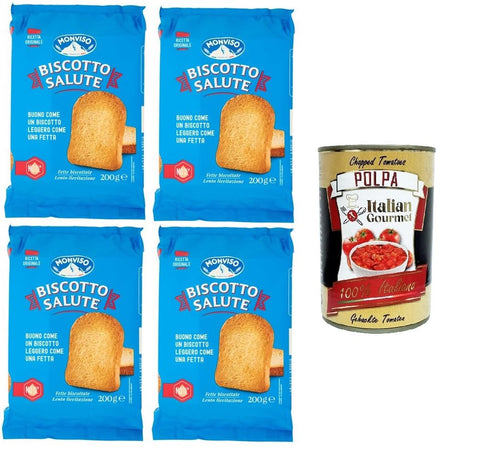 Monviso Biscotto Salute Fette Biscottate Zwieback 4x200gr Original italienisch inkl. Italian Gourmet Polpa 400g