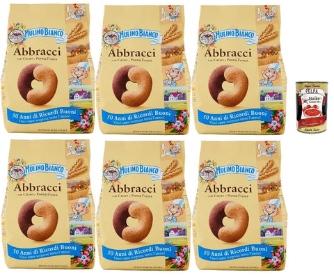 Italian Gourmet E.R. Kekse Mulino Bianco Biscotti Abbracci 6x 350g Italien kekse biscuits cookies kuchen, Frühstückskekse, Kakao und frische Sahnekekse, mit 100% Frischmilch + Italian Gourmet polpa 400g 8032804040014