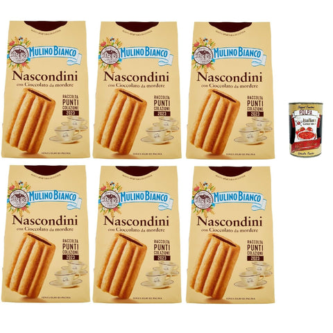 Mulino Bianco Biscotti Nascondini 6x 330g Italien kekse biscuits cookies kuchen, Frühstückskekse, Kekse mit Schokolade zum beißen Original italienisch inkl. Italian Gourmet Polpa 400g