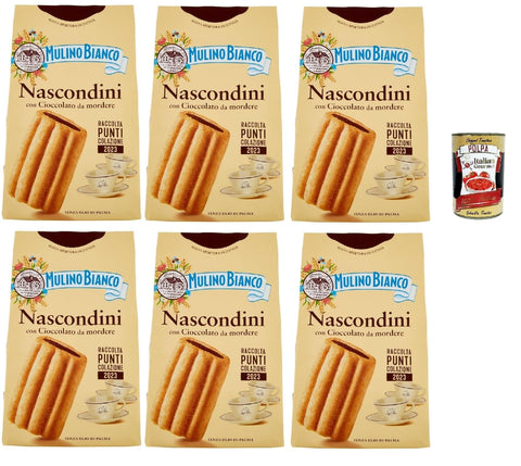 Mulino Bianco Biscotti Nascondini 6x 330g Italien kekse biscuits cookies kuchen, Frühstückskekse, Kekse mit Schokolade zum beißen Original italienisch inkl. Italian Gourmet Polpa 400g