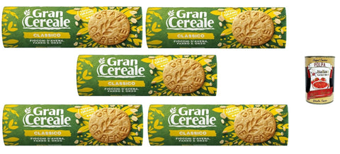 Italian Gourmet E.R. Kekse Mulino Bianco Gran Cereale Biscotti Classico - Vollkornkekse mit Haferflocken und Getreidemehl - Italienische Kekse Biscuit 5x 250g + Italian Gourmet polpa 400g