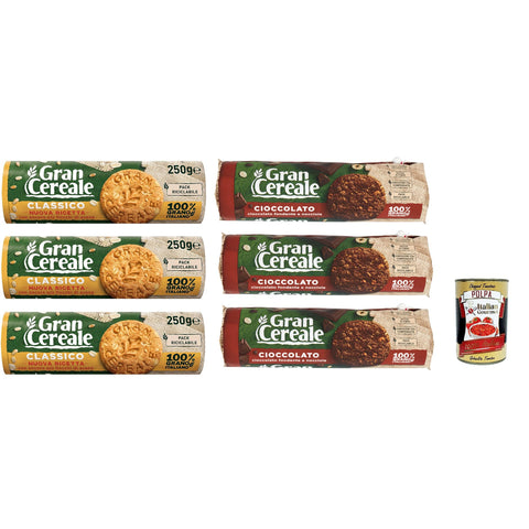 Mulino Bianco Gran Cereale Classico und schokolade korn getreide kekse Multi Cerealien 6x 250g inkl. Italian Gourmet polpa 400g Original italienisch