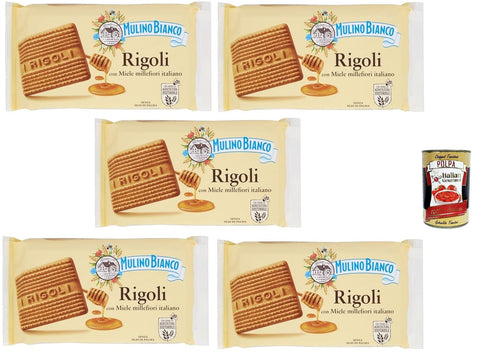 Mulino Bianco Rigoli - Shortbread-Kekse mit Italienischem Wildblumenhonig - Italienische Kekse Biscuit 5x 400g Original italienisch inkl. Italian Gourmet Polpa 400g