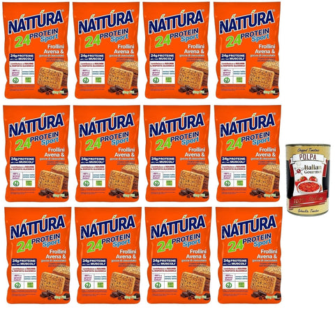 Italian Gourmet E.R. Kekse Náttúra Protein Sport,Protein Kekse mit Haferflocken und Schokoladenstückchen, reich an Ballaststoffen und Proteinen, 12 Beutel mit 200g + Italian Gourmet Polpa di Pomodoro 400g Dose 8032804040014