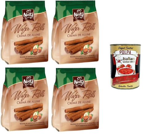 Naty Premium Wafer Rolls Hazelnut Cream Haselnusscreme Waffeln, Sandwiches, 4x100gr Original italienisch inkl. Italian Gourmet Polpa 400g