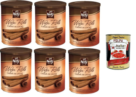 Naty Premium Wafers Rolls Cremà de Cacao Waffeln, Brötchen, Kakaocreme 6x 400gr Original italienisch inkl. Italian Gourmet Polpa 400g