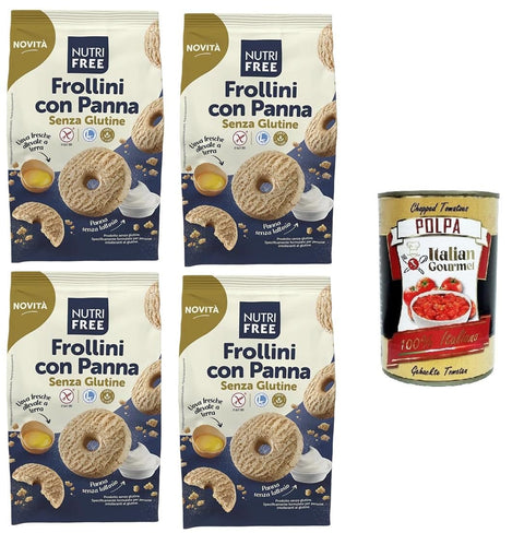 Italian Gourmet E.R. Kekse Nutrifree Frollini con Panna senza glutine Glutenfreie Kekse mit Sahne 4x250gr + Italian Gourmet polpa 400g 8032804040014