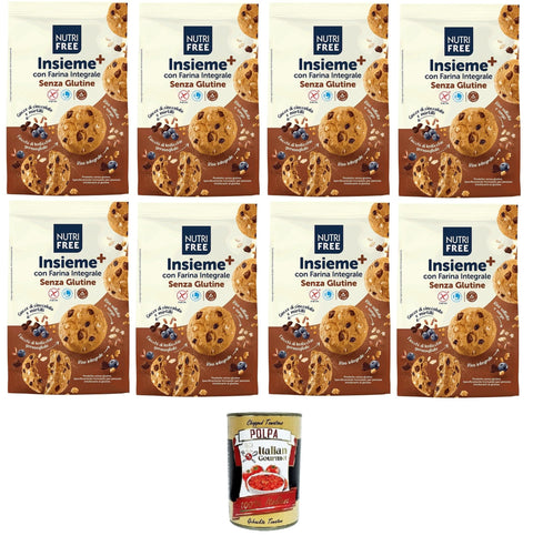 Italian Gourmet E.R. Kekse Nutrifree Insieme+ Biscotti con Farina integrale con Gocce di cioccolato e Mirtilli Kekse aus Vollkornmehl mit Schokoladenstückchen und Blaubeeren 4x250gr + Italian Gourmet polpa 400g 8032804040014
