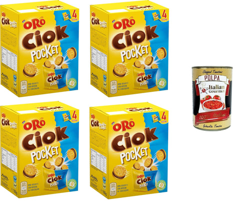 Italian Gourmet E.R. Kekse Oro Ciok Pocket, Mini-Kekse gefüllt mit leckerer Milchschokoladencreme, einfacher und leckerer Snack, ohne Farb- und Konservierungsstoffe,4x 160g+ Italian Gourmet polpa 400gr 8032804040014