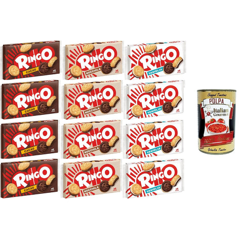 Pavesi Testpaket Kekse Ringo Kakao, Haselnuss, Vanille Einzeldosispackungen à Familiengröße 12x330g Original italienisch
