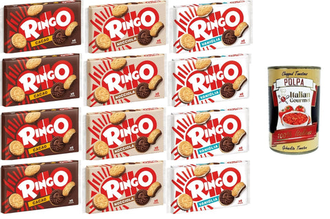 Italian Gourmet E.R. Kekse Pavesi Testpaket Kekse Ringo Kakao, Haselnuss, Vanille Einzeldosispackungen à 6 Stück Familiengröße 12x330gr+Italian Gourmet Polpa di Pomodoro 400gr 8032804040014