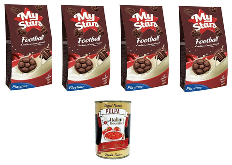 Italian Gourmet E.R. Kekse Playtime Football Biscotti al cacao e cerali Football Kakao- und Müslikekse 4x 275gr + Italian Gourmet polpa 400g 8032804040014