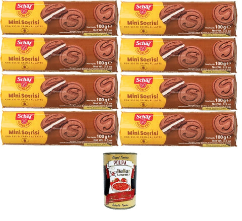 Italian Gourmet E.R. Kekse Schar, Mini Sorrisi, Biscotti senza glutine al cacao con crema al latte Mini Sorrisi, glutenfreie Kakaokekse mit Milchcreme 8x100gr + Italian Gourmet polpa 400g 8032804040014