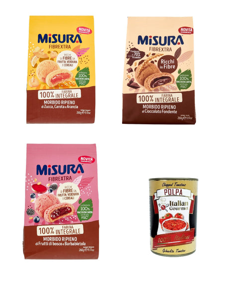 Misura Frollino Integrale Fibrextra Vollkorn Kekse Shortbread, 100 % Vollkornmehl 3x 260 g Testpaket Original italienisch inkl. Italian Gourmet Polpa 400g