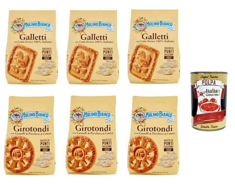 Italian Gourmet E.R. Kekse Testpaket Mulino Bianco Galletti und Girotondi Kekse mit 100 % italienischer Frischmilch 6x 350 g Biscuits cookie + Italian gourmet polpa 400g 8076809505932