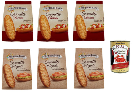 Italian Gourmet E.R. Kekse Testpaket Mulino Bianco granetti ed integrali 6x 280g Vollkorn Crostini snack + Italian Gourmet polpa 400g 8076801545011