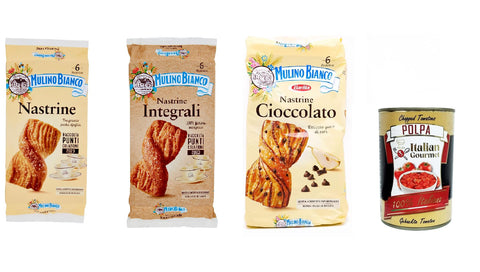 Italian Gourmet E.R. Kekse Testpaket Mulino Bianco Kuchen Nastrine ,Vollkornmehl und mit Schokoladenstückchen 3 Stück 240g + Italian Gourmet polpa 400g 8076809501866