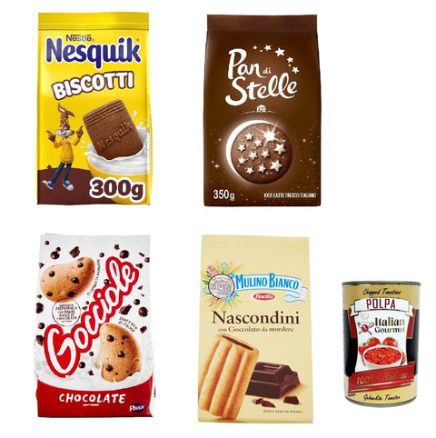Italian Gourmet E.R. Kekse Testpaket Pan di stelle Gocciole Nesquik Nascondini Kekse Italian biscuits Kekse + Italian Gourmet polpa 400g 8013355999143