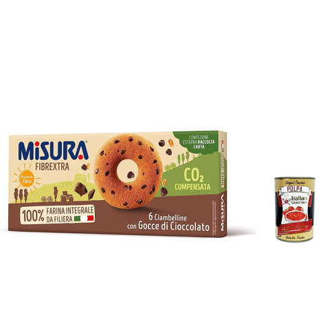 Misura Ciambelline con Gocce di Cioccolato Fibrextra, Donut mit Schokoladenchips, 100% volles Mehl, reich an Ballaststoffen 230g 3x Original italienisch inkl. Italian Gourmet Polpa 400g