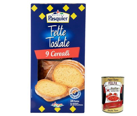 Italian Gourmet E.R. Kekse, Zwieback & Chips 6x Pasquier Fette biscottate ai 9 cereali, Zwieback Gebackenem Brot mit 9 Müsli 240g + Italian Gourmet polpa 400g 3182180000241