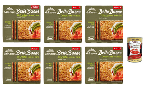 Italian Gourmet E.R. Kekse, Zwieback & Chips Galbusera BelleBuone Cracker Sesamo e Mais con Olio Extra Vergine di Oliva, Cracker Sesam und Mais mit extra extra nativ virgin Öl Olivenöl 6x 200g + Italian Gourmet polpa 400g 8032804040014