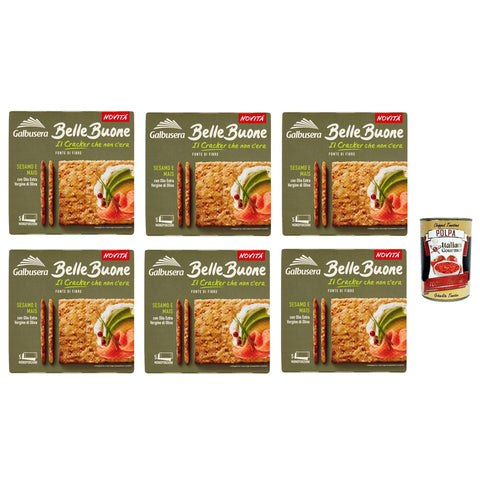 Galbusera BelleBuone Cracker Sesamo e Mais con Olio Extra Vergine di Oliva, Cracker Sesam und Mais mit extra extra nativ virgin Öl Olivenöl 6x 200g inkl. Italian Gourmet polpa 400g Original italienisch