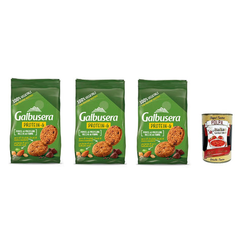 Galbusera Protein - G, Frollini 100% vegetali con cioccolato, avena e mandorle, 100% Gemüse - Shortbread - Kekse mit Schokolade, Hafer und Mandeln 3x 280g inkl. Italian Gourmet polpa 400g Original italienisch